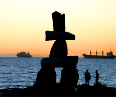 A stone inukshuk near English Bay, Vancouver, B.C