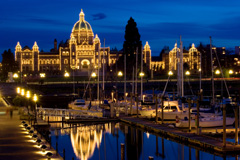 A view of the Victoria Parliament Buildings at night