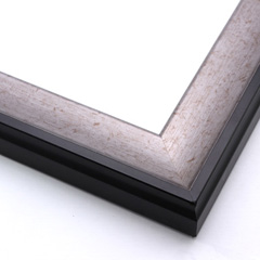This contemporary frame features a deep scoop profile the fades from matte black at the outer edge to brushed silver foil.  The smooth face makes this modern frame striking but not overpowering.

1.75 " width: ideal for medium- to large-size images.  Frame a bold black and white photograph, or take advantage of the lightening shade to draw attention to an oil or acrylic painting or print.